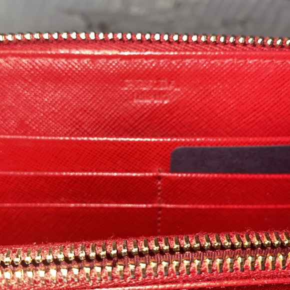 Prada red saffiano leather zip around wallet - Picture 9 of 13